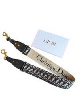 Dior Wide Embroidered Logo Strap in Black & Beige